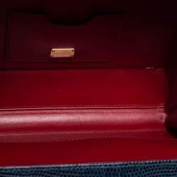 Pre Owned حقيبة بيد علوية دولتشي أند غابانا روساريا بوكس جلد نقشة سحلية أزرق 