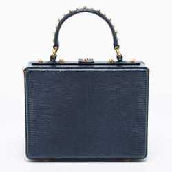 Pre Owned حقيبة بيد علوية دولتشي أند غابانا روساريا بوكس جلد نقشة سحلية أزرق 