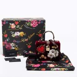 Pre Owned Dolce & Gabbana Burgundy Velvet and Lizard Embossed Leather Embellished Box Bag