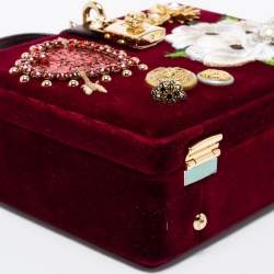 Pre Owned Dolce & Gabbana Burgundy Velvet and Lizard Embossed Leather Embellished Box Bag
