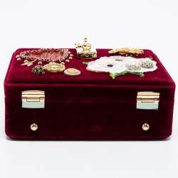 Pre Owned Dolce & Gabbana Burgundy Velvet and Lizard Embossed Leather Embellished Box Bag