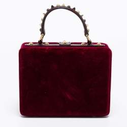 Pre Owned Dolce & Gabbana Burgundy Velvet and Lizard Embossed Leather Embellished Box Bag