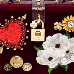 Pre Owned Dolce & Gabbana Burgundy Velvet and Lizard Embossed Leather Embellished Box Bag