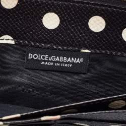 Pre Owned Dolce & Gabbana Black/White Polka Dot Print Leather 10CC Pouch