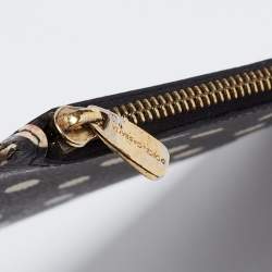 Pre Owned Dolce & Gabbana Black/White Polka Dot Print Leather 10CC Pouch