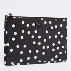 Pre Owned Dolce & Gabbana Black/White Polka Dot Print Leather 10CC Pouch