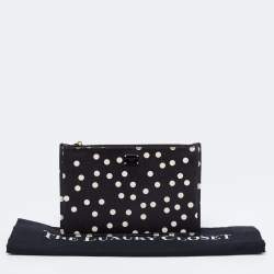 Pre Owned Dolce & Gabbana Black/White Polka Dot Print Leather 10CC Pouch