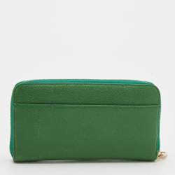 Pre Owned Dolce & Gabbana Green Leather Continental Zip Around Wallet