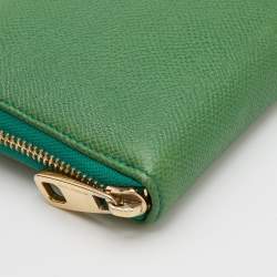 Pre Owned Dolce & Gabbana Green Leather Continental Zip Around Wallet