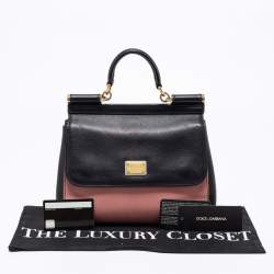 Pre Owned Dolce & Gabbana Black/Pink Leather Medium Miss Sicily Top Handle Bag