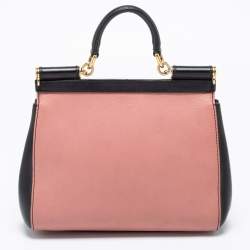 Pre Owned Dolce & Gabbana Black/Pink Leather Medium Miss Sicily Top Handle Bag