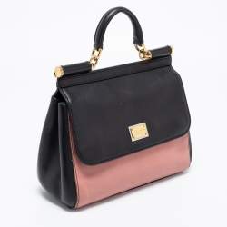 Pre Owned Dolce & Gabbana Black/Pink Leather Medium Miss Sicily Top Handle Bag