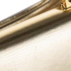 Pre Owned Dolce & Gabbana Gold Small Devotion Leather Satchel