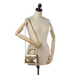 Pre Owned Dolce & Gabbana Gold Small Devotion Leather Satchel