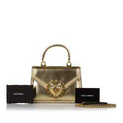 Pre Owned Dolce & Gabbana Gold Small Devotion Leather Satchel