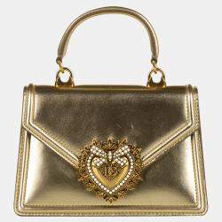 Pre Owned Dolce & Gabbana Gold Small Devotion Leather Satchel