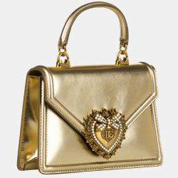 Pre Owned Dolce & Gabbana Gold Small Devotion Leather Satchel