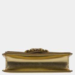 Pre Owned Dolce & Gabbana Gold Small Devotion Leather Satchel