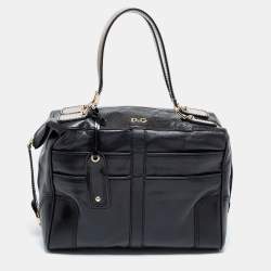 Pre Owned Dolce and Gabbana Black Leather Bowling Bag
