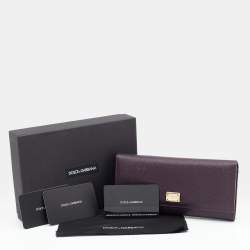 Pre Owned Dolce & Gabbana Dark Purple Leather Continental Wallet