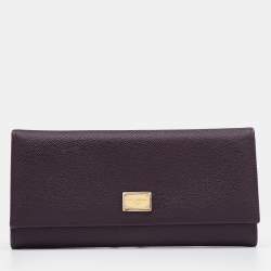 Pre Owned Dolce & Gabbana Dark Purple Leather Continental Wallet