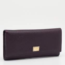 Pre Owned Dolce & Gabbana Dark Purple Leather Continental Wallet