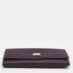 Pre Owned Dolce & Gabbana Dark Purple Leather Continental Wallet