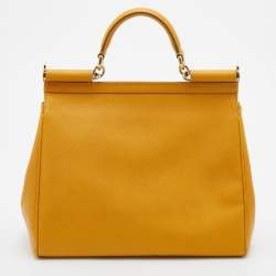 Pre Owned Dolce & Gabbana Yellow Leather Large Miss Sicily Top Handle Bag