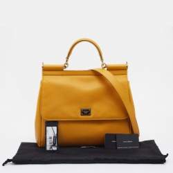 Pre Owned Dolce & Gabbana Yellow Leather Large Miss Sicily Top Handle Bag