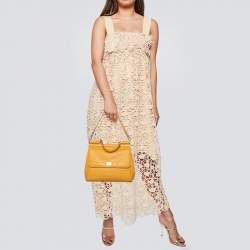 Pre Owned Dolce & Gabbana Yellow Leather Large Miss Sicily Top Handle Bag