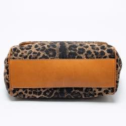 Pre Owned حقيبة دولتشي آند غابانا ميس سيسلي جلد وقماش بنقشة الفهد أسود / بني كبيرة بيد علوية