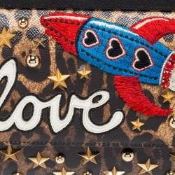 Pre Owned Dolce & Gabbana Beige/Brown Leopard Print Leather Studded Sicily Top Handle Bag