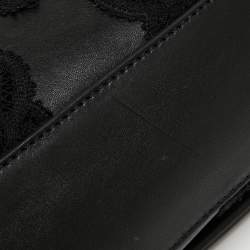 Pre Owned Dolce & Gabbana Black Leather and Crochet Patchwork Miss Sicily Top Handle Bag