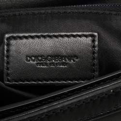 Pre Owned Dolce & Gabbana Black Leather and Crochet Patchwork Miss Sicily Top Handle Bag