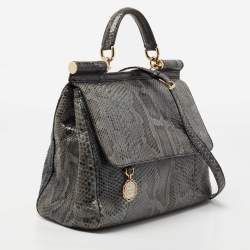 Pre Owned Dolce & Gabbana Grey Python Leather Large Miss Sicily Top Handle Bag