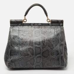 Pre Owned Dolce & Gabbana Grey Python Leather Large Miss Sicily Top Handle Bag