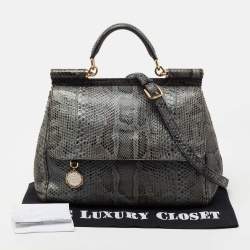 Pre Owned Dolce & Gabbana Grey Python Leather Large Miss Sicily Top Handle Bag