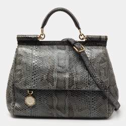 Pre Owned Dolce & Gabbana Grey Python Leather Large Miss Sicily Top Handle Bag