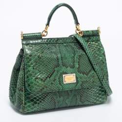 Pre Owned Dolce & Gabbana Green Python Leather Small Miss Sicily Top Handle Bag
