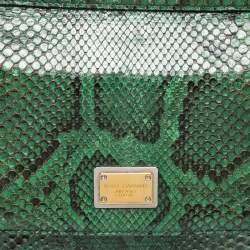 Pre Owned Dolce & Gabbana Green Python Leather Small Miss Sicily Top Handle Bag