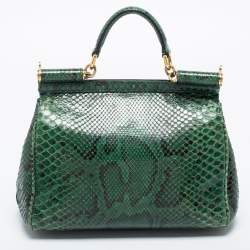 Pre Owned Dolce & Gabbana Green Python Leather Small Miss Sicily Top Handle Bag