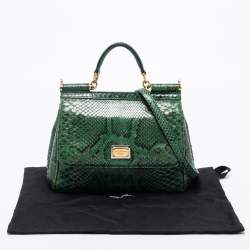 Pre Owned Dolce & Gabbana Green Python Leather Small Miss Sicily Top Handle Bag