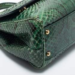 Pre Owned Dolce & Gabbana Green Python Leather Small Miss Sicily Top Handle Bag