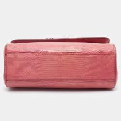 Pre Owned Dolce & Gabbana Peach Lizard Embossed Leather Miss Sicily Top Handle Bag