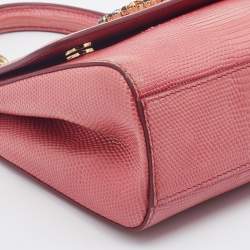 Pre Owned Dolce & Gabbana Peach Lizard Embossed Leather Miss Sicily Top Handle Bag