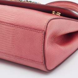 Pre Owned Dolce & Gabbana Peach Lizard Embossed Leather Miss Sicily Top Handle Bag