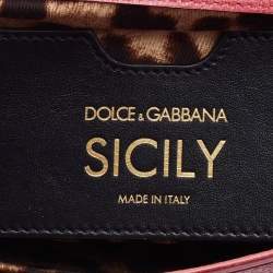 Pre Owned Dolce & Gabbana Peach Lizard Embossed Leather Miss Sicily Top Handle Bag
