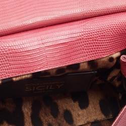Pre Owned Dolce & Gabbana Peach Lizard Embossed Leather Miss Sicily Top Handle Bag