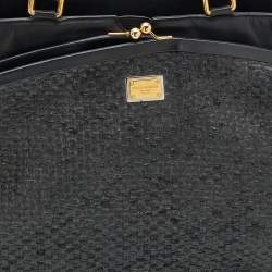 Pre Owned Dolce & Gabbana Black  Woven Raffia and Leather Kiss Lock Tote