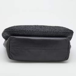 Pre Owned Dolce & Gabbana Black  Woven Raffia and Leather Kiss Lock Tote